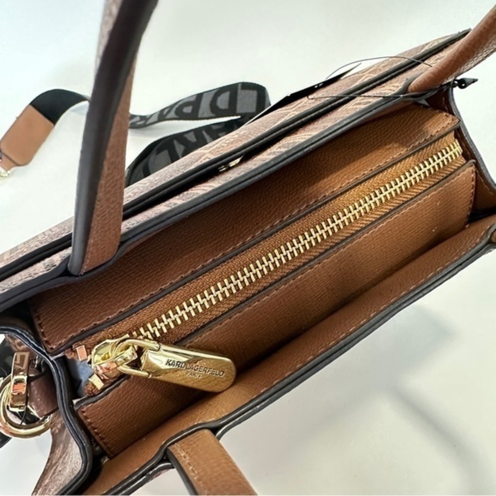 KARL LAGERFELD PARIS Maybelle Zip Top Satchel Shoulder Bag in Brown - Picture 2 of 11